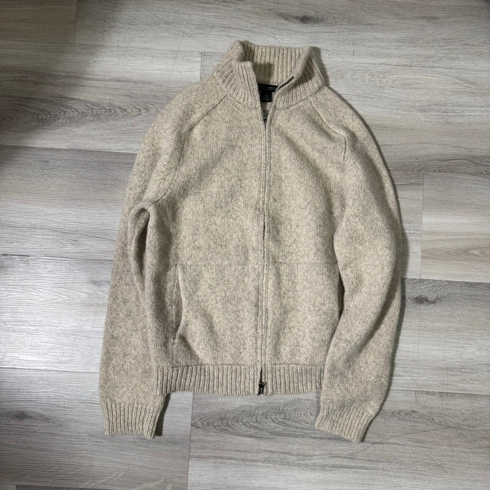 Banana Republic Full Zip Sweater Mens L Beige Excellent Lambswool Alpaca Knit